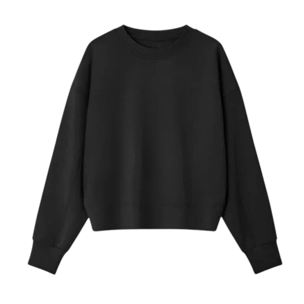 T|S Thrive Societe BLACK BRUSHED LUXE SWEATSHIRT Scuba Knit Modal Blend Soft! S
